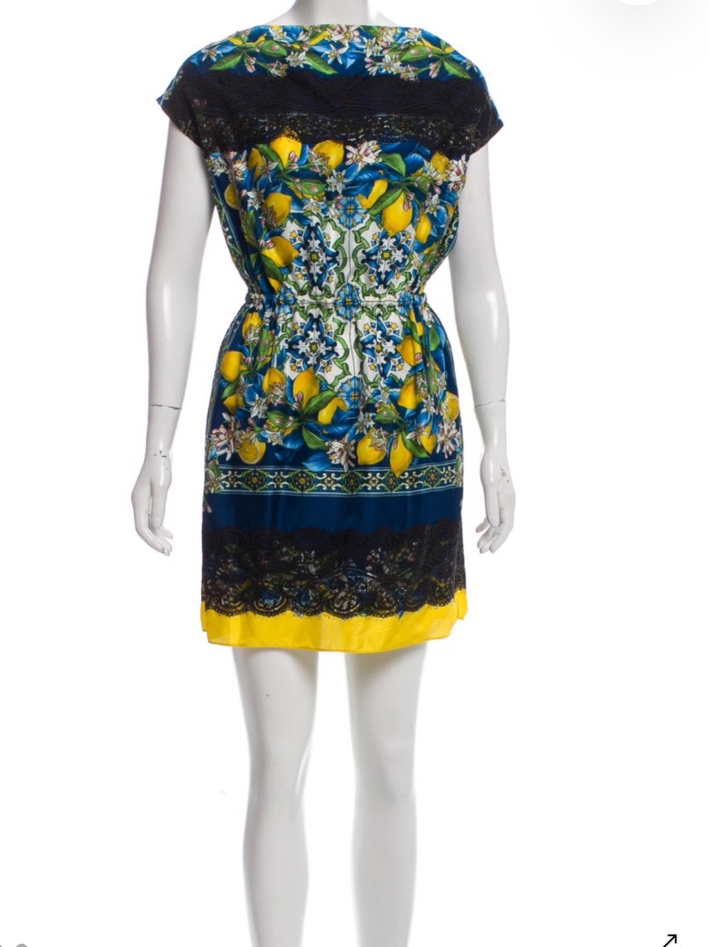 Dolce & Gabbana Blue and Yellow Lemon-Print Mini Dress